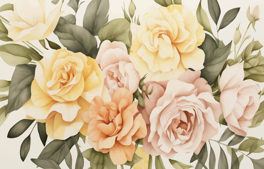 Grupo de flores con hojas