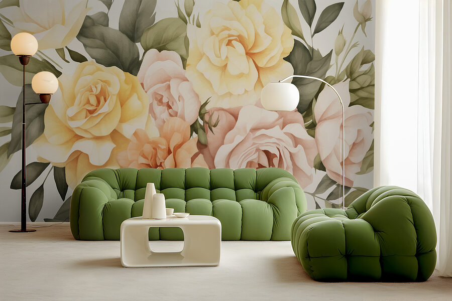 Grupo de flores con hojas
