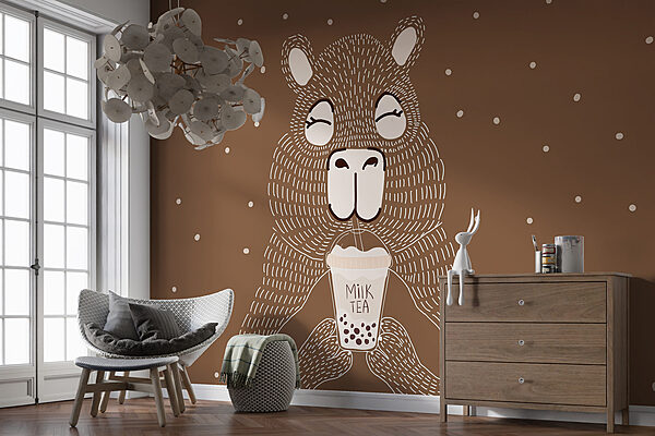 Cartoon animal holding a cup of milk tea Cartoon animal holding a cup of milk tea