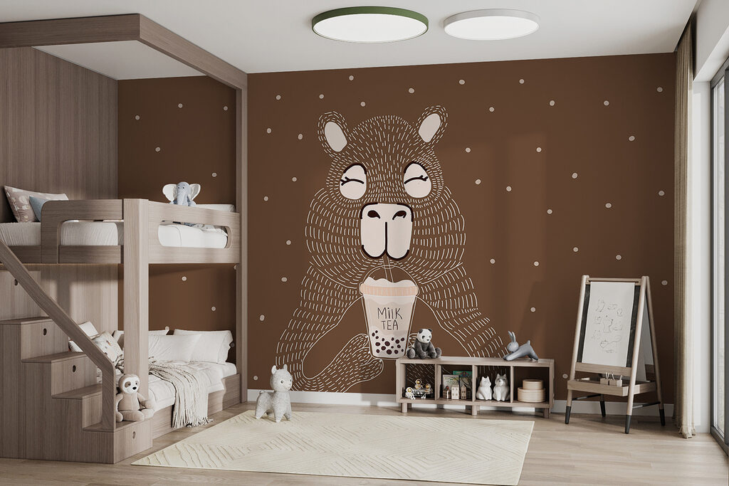 Cartoon animal holding a cup of milk tea Cartoon animal holding a cup of milk tea