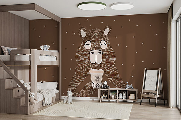 Cartoon animal holding a cup of milk tea Cartoon animal holding a cup of milk tea