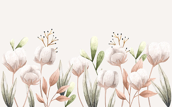 Flores y hojas de algodón de acuarela Flores y hojas de algodón de acuarela