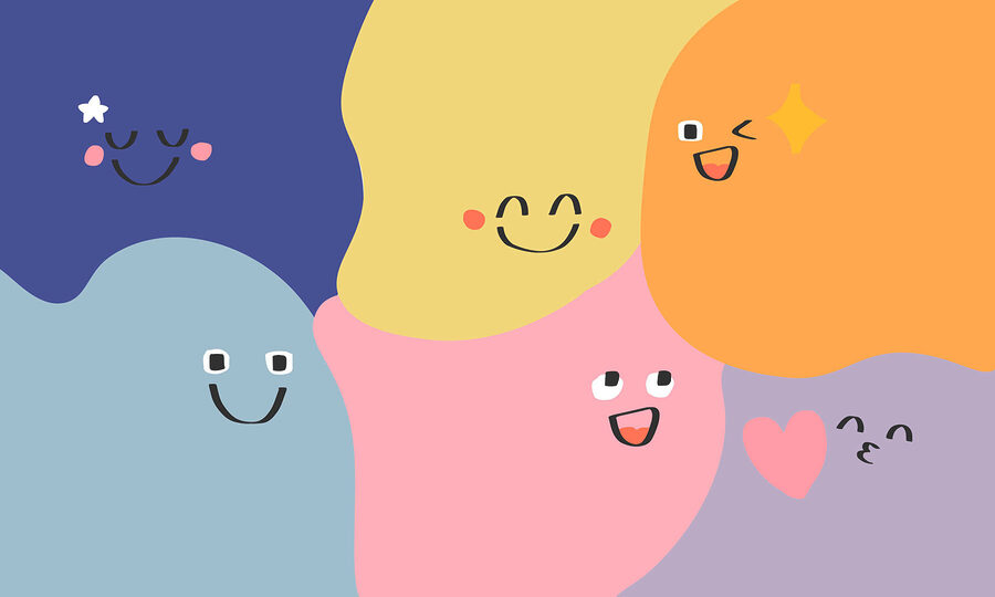 Grupo de formas coloridas con caras