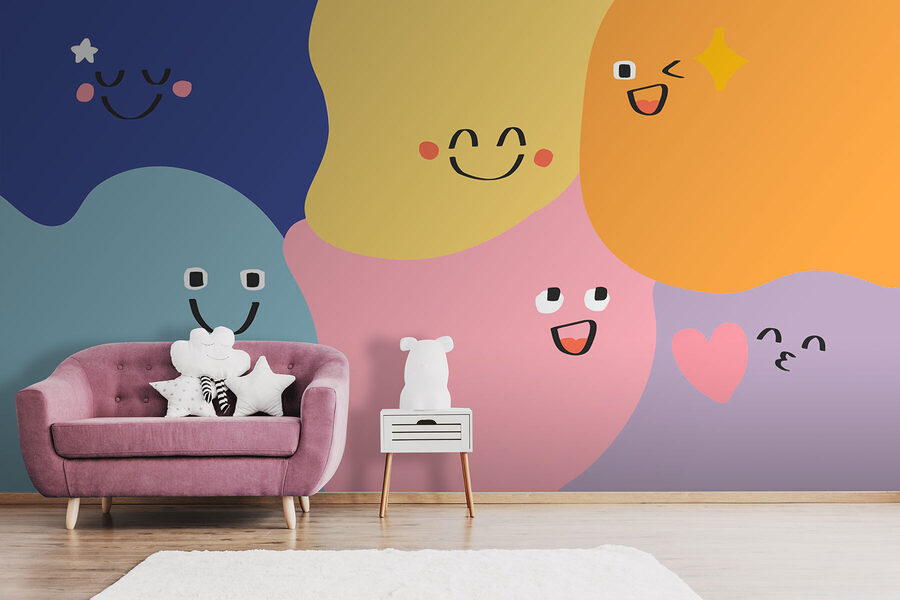 Grupo de formas coloridas con caras