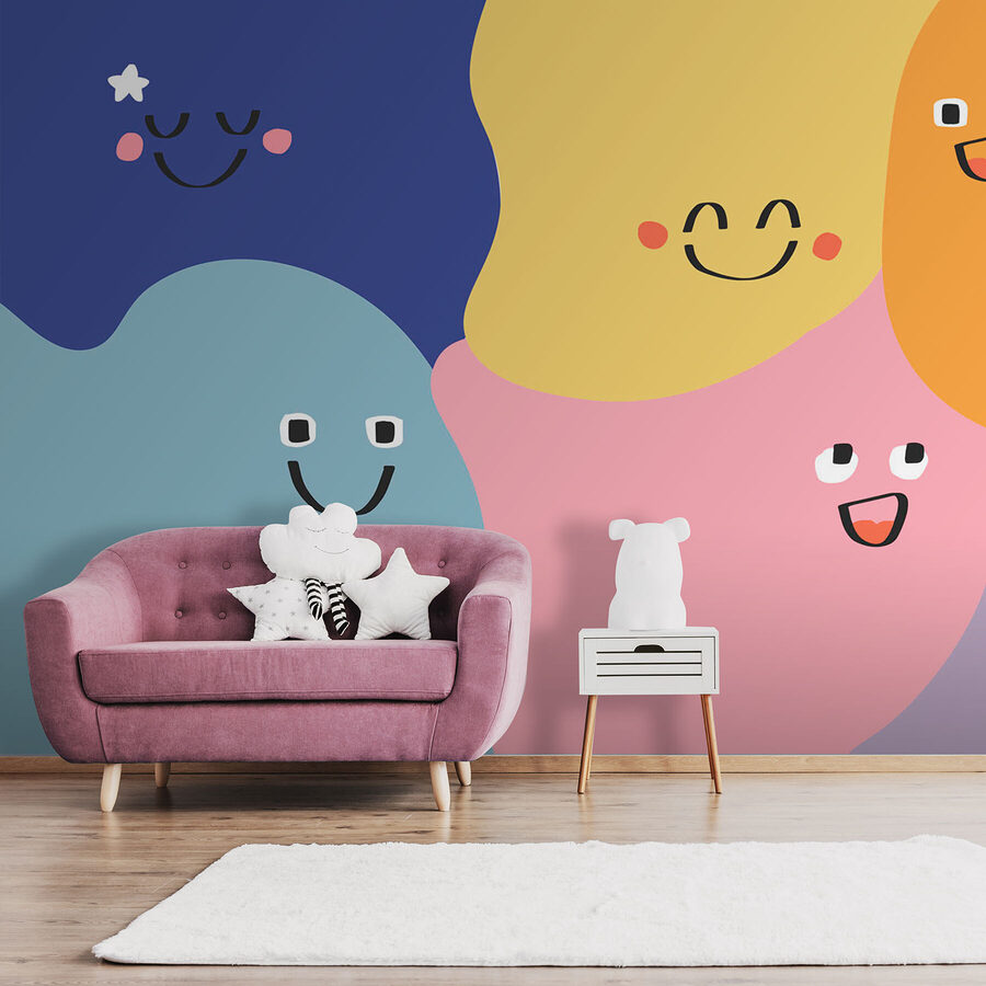 Grupo de formas coloridas con caras