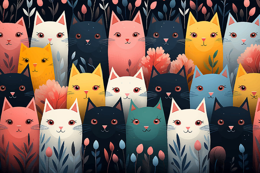 Grupo de gatos con flores