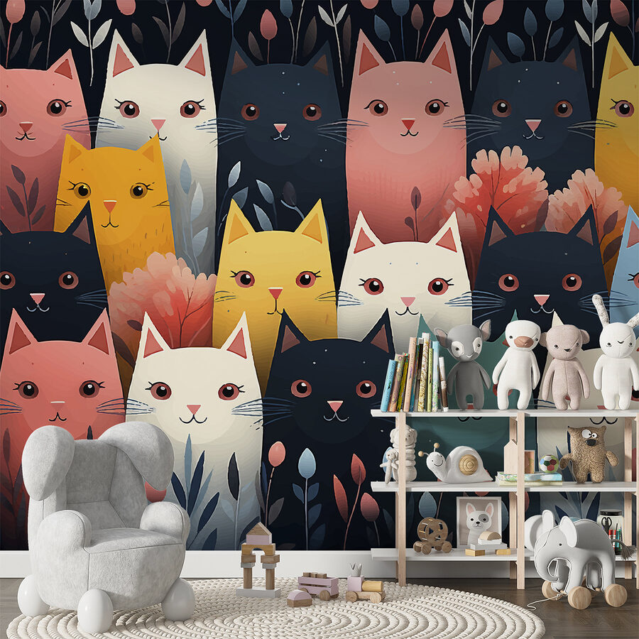 Grupo de gatos con flores