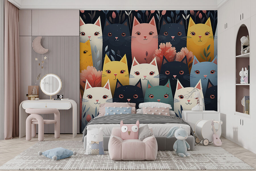 Grupo de gatos con flores
