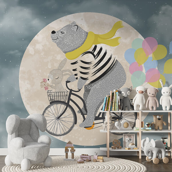 Fotomurales Fotomurales Oso en bicicleta con globos (SKU: w01675)