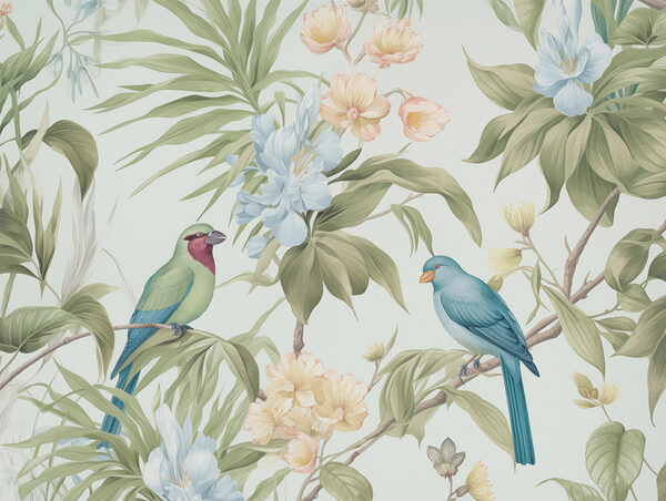 Papel pintado con pájaros y flores Papel pintado con pájaros y flores