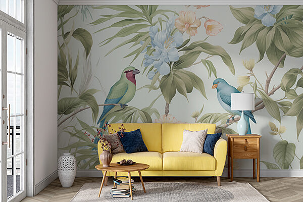 Papel pintado con pájaros y flores Papel pintado con pájaros y flores