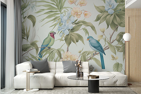 Papel pintado con pájaros y flores Papel pintado con pájaros y flores
