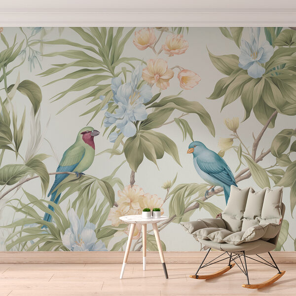 Papel pintado con pájaros y flores Papel pintado con pájaros y flores