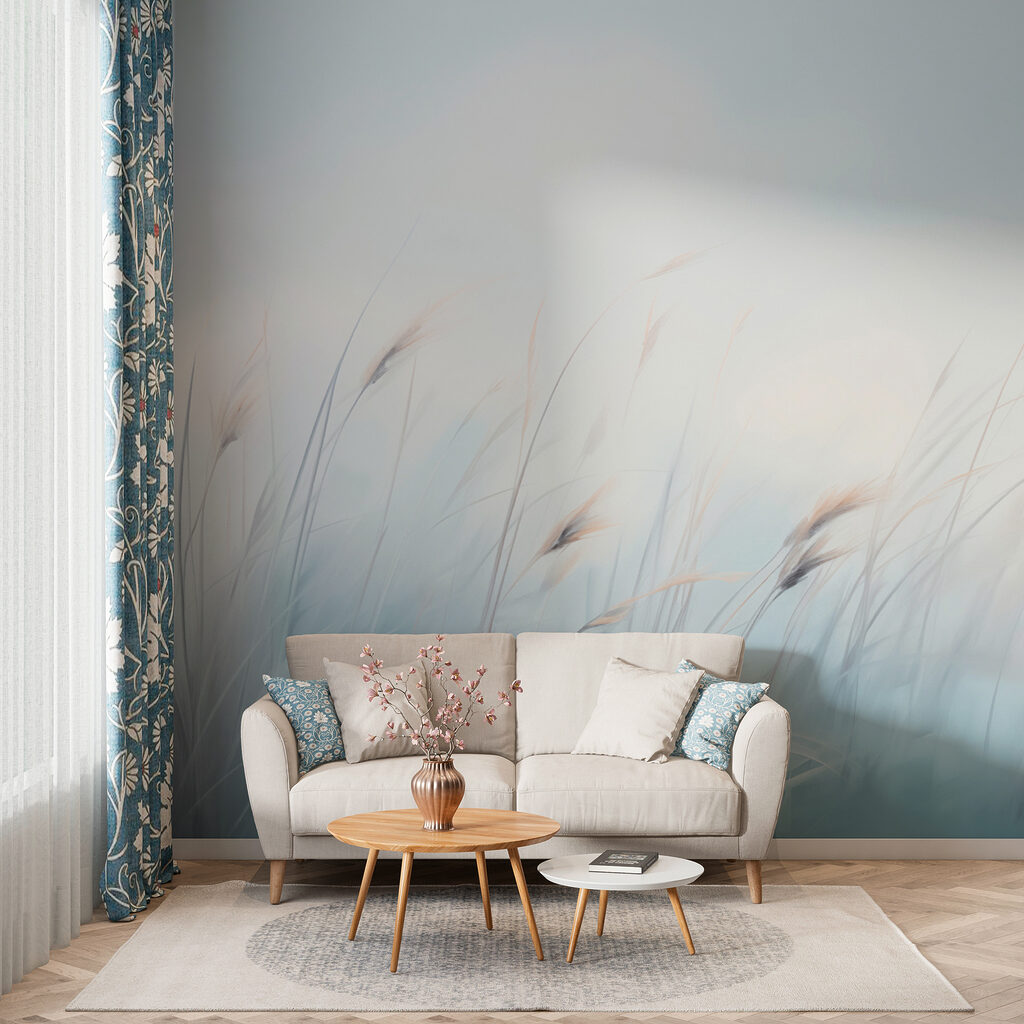 Field of grass with a foggy sky Field of grass with a foggy sky