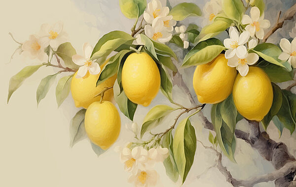 Pintura de limones en un árbol Pintura de limones en un árbol