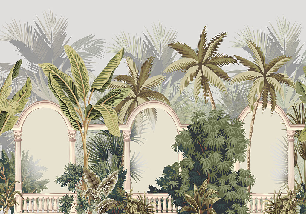 Papel pintado con palmeras y arcos Papel pintado con palmeras y arcos