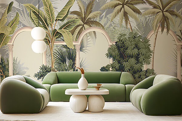 Papel pintado con palmeras y arcos Papel pintado con palmeras y arcos