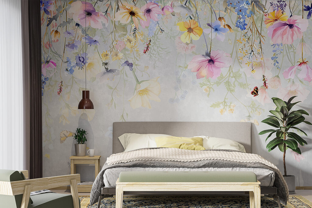 Painting of flowers and butterflies