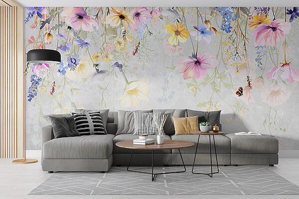 Painting of flowers and butterflies