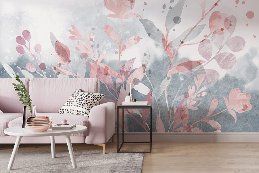 Diseño floral rosa y gris