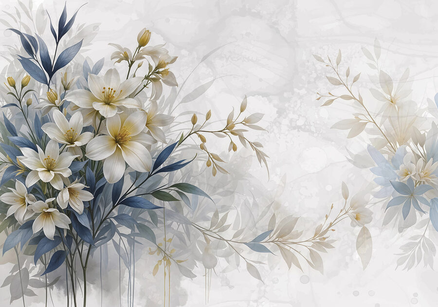 Pintura de flores y hojas
