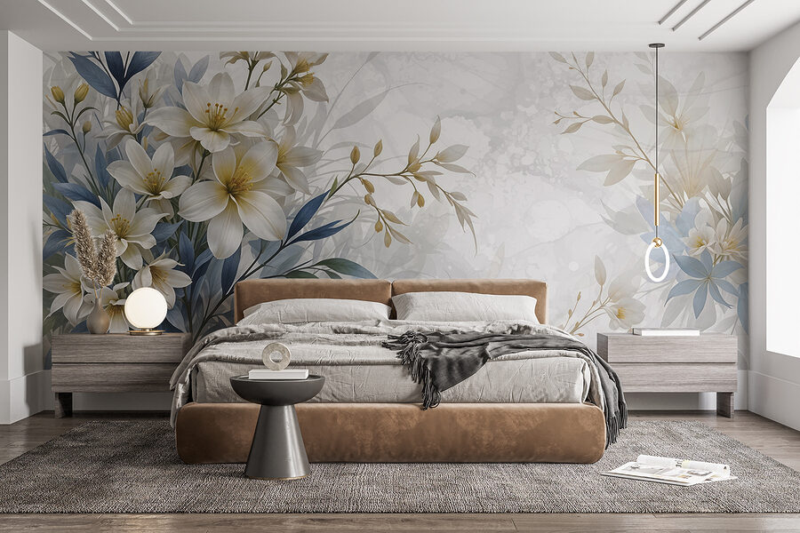 Pintura de flores y hojas