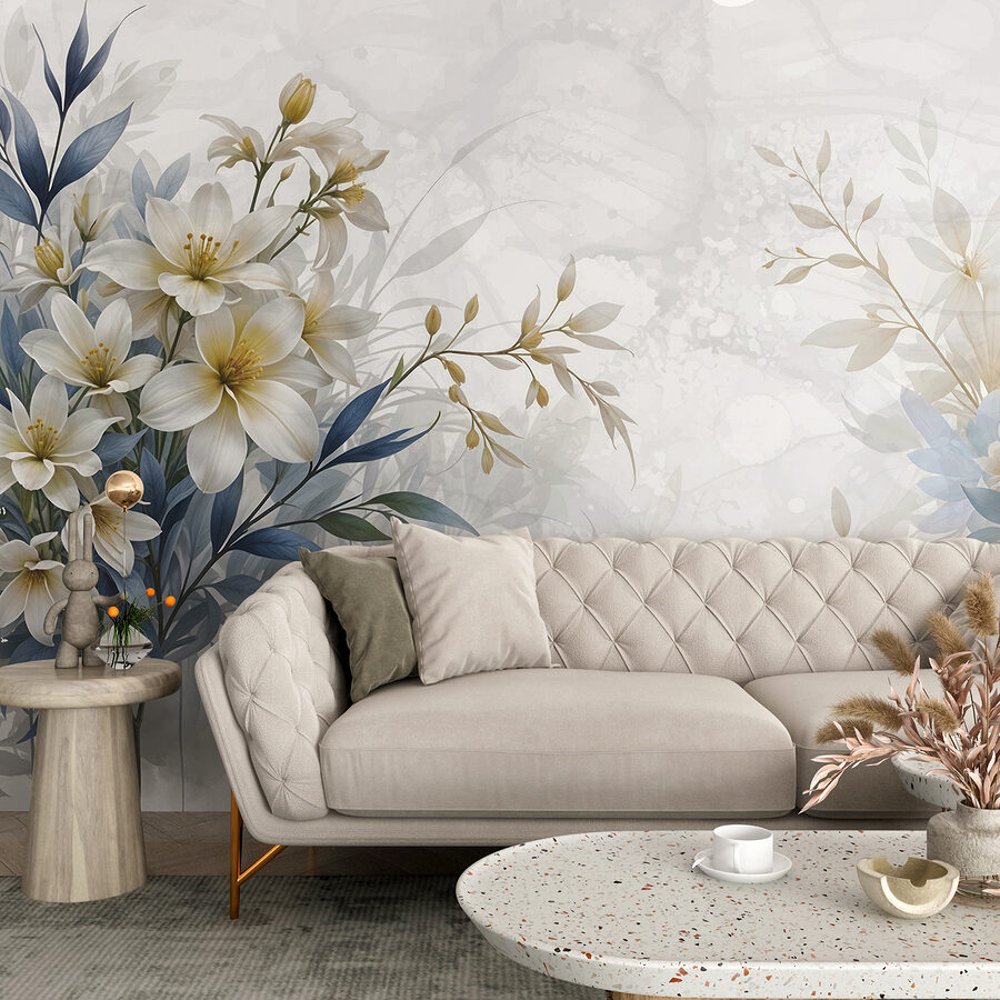 Pintura de flores y hojas