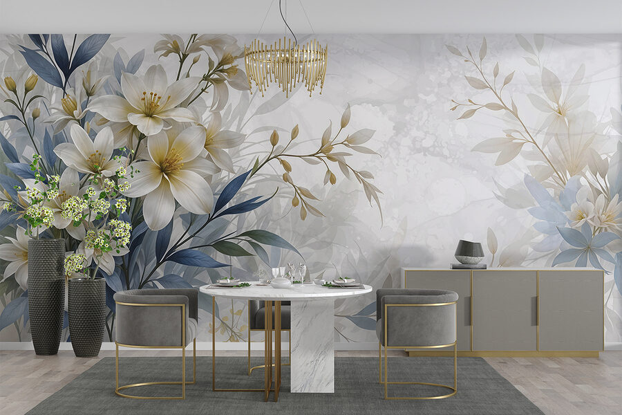 Pintura de flores y hojas