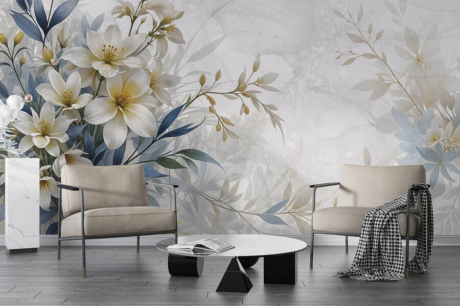 Pintura de flores y hojas