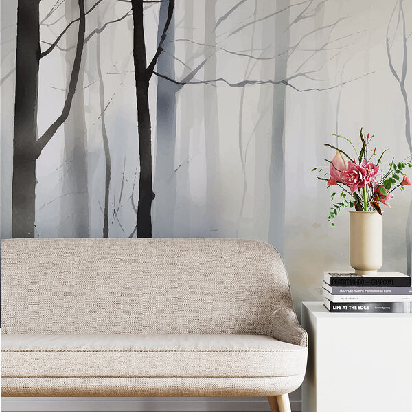 Foggy forest with trees