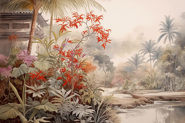 Pintura de un río y árboles Pintura de un río y árboles