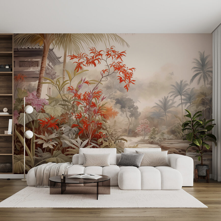Pintura de un río y árboles