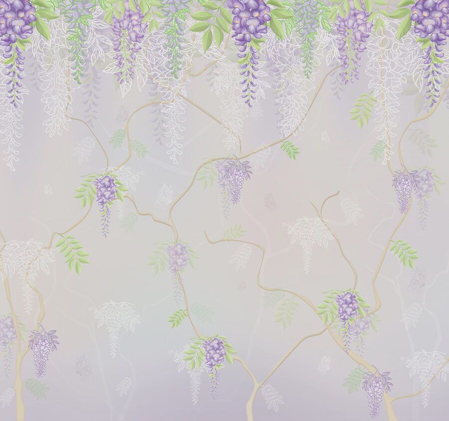 Papel pintado con flores moradas