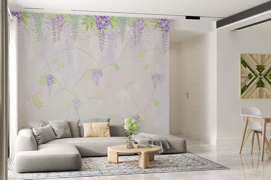 Papel pintado con flores moradas