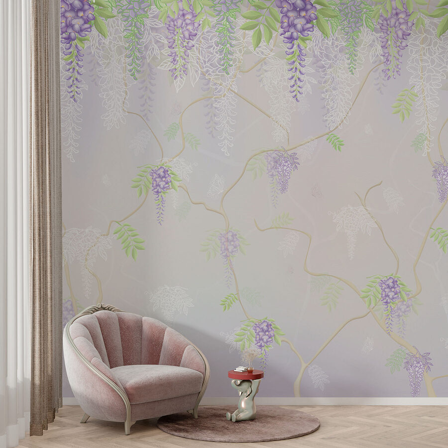 Papel pintado con flores moradas