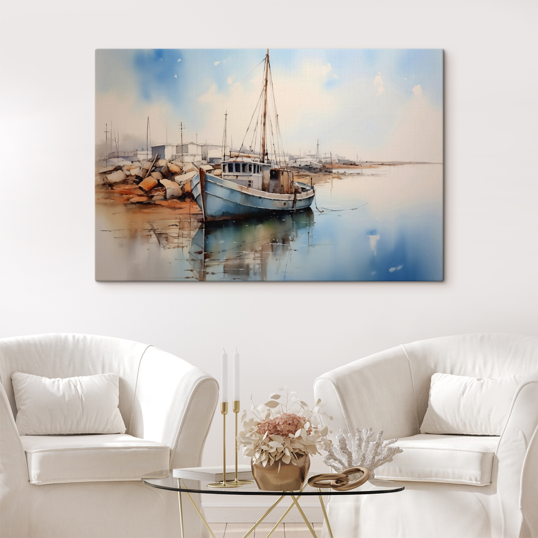 Watercolor of a boat on the water