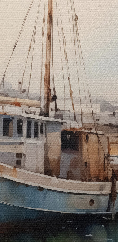 Watercolor of a boat on the water