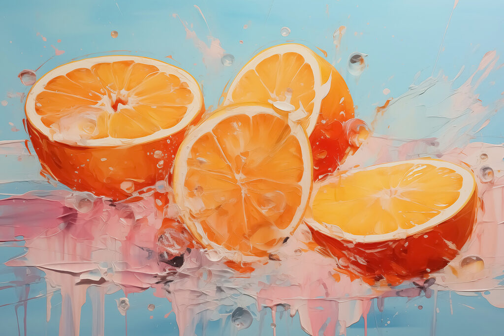 Group of oranges cut in half