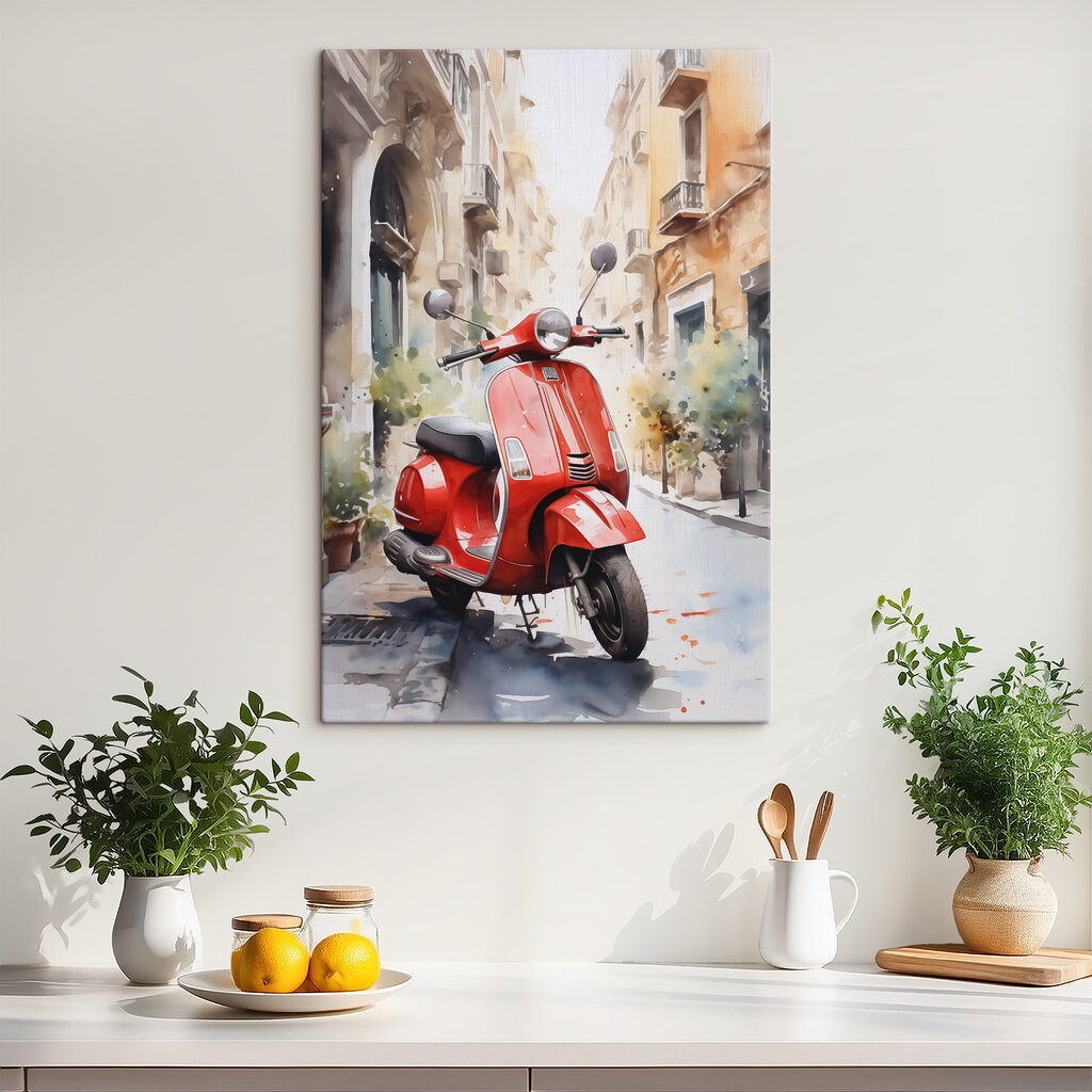 Red scooter on a street