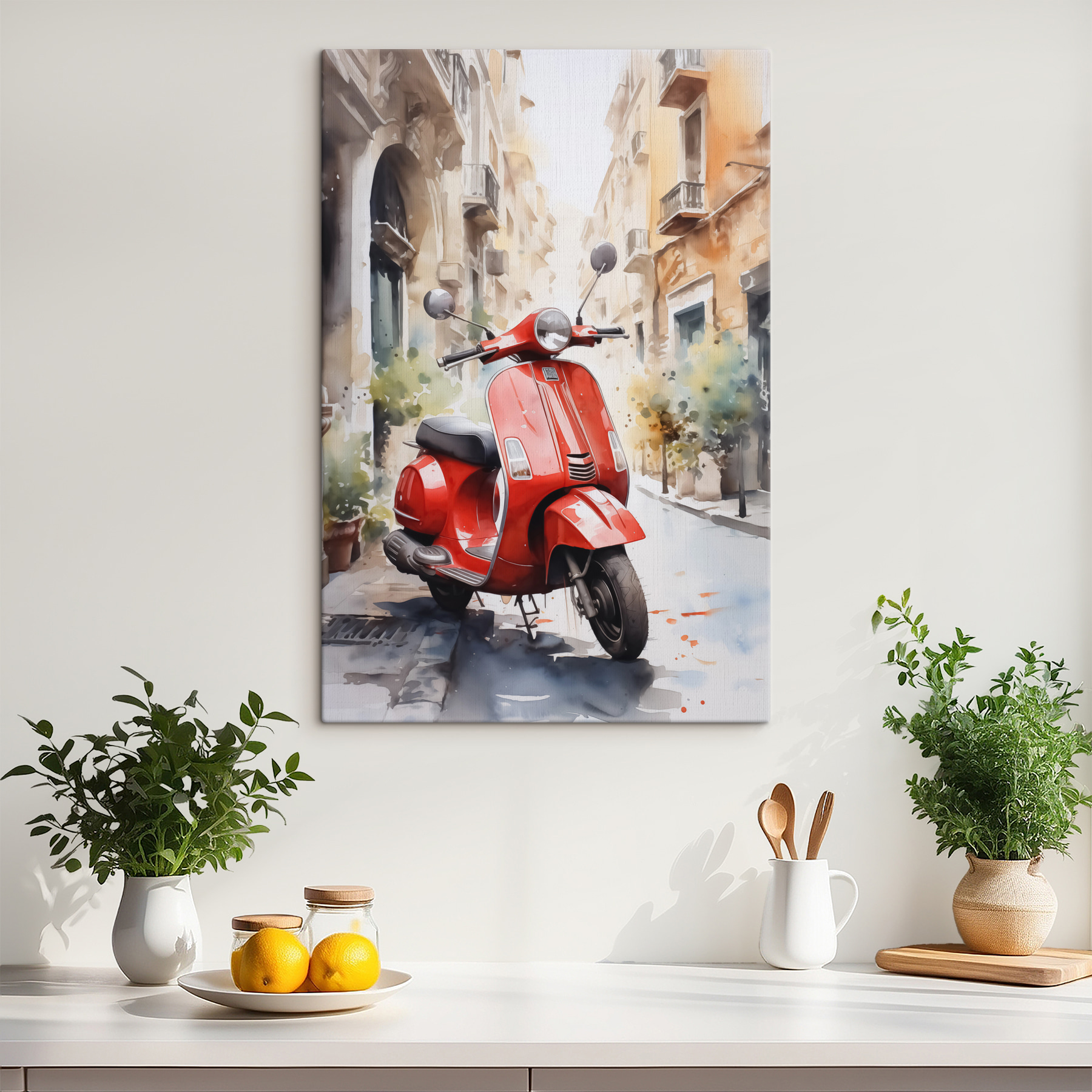 Red scooter on a street