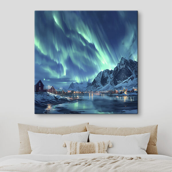 Cuadros Aurora boreal sobre una montaña nevada (SKU: s40300) Cuadros Cuadros Aurora boreal sobre una montaña nevada (SKU: s40300)