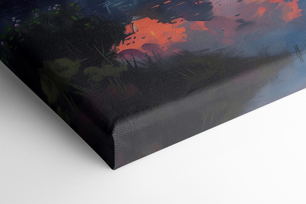 Mountain range with a lake and sunset