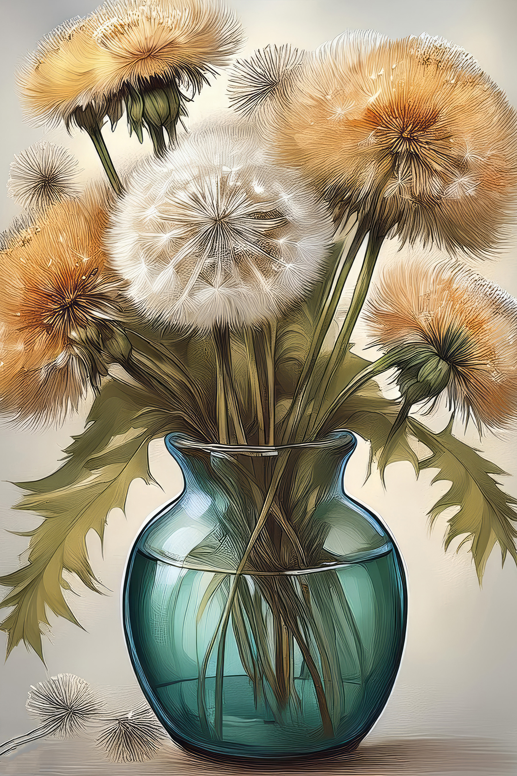 Vase with dandelions in it
