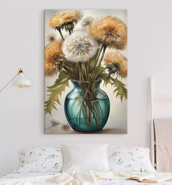 Vase with dandelions in it
