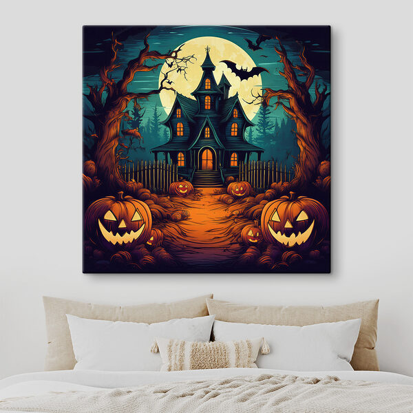 Cuadros Casa con calabazas y una valla delante (SKU: s40715) Cuadros Cuadros Casa con calabazas y una valla delante (SKU: s40715)