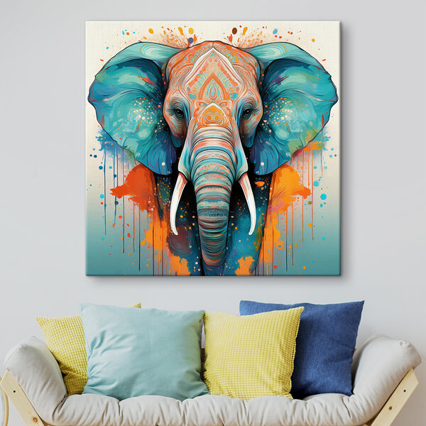 Cuadros Un elefante con salpicaduras de pintura de colores