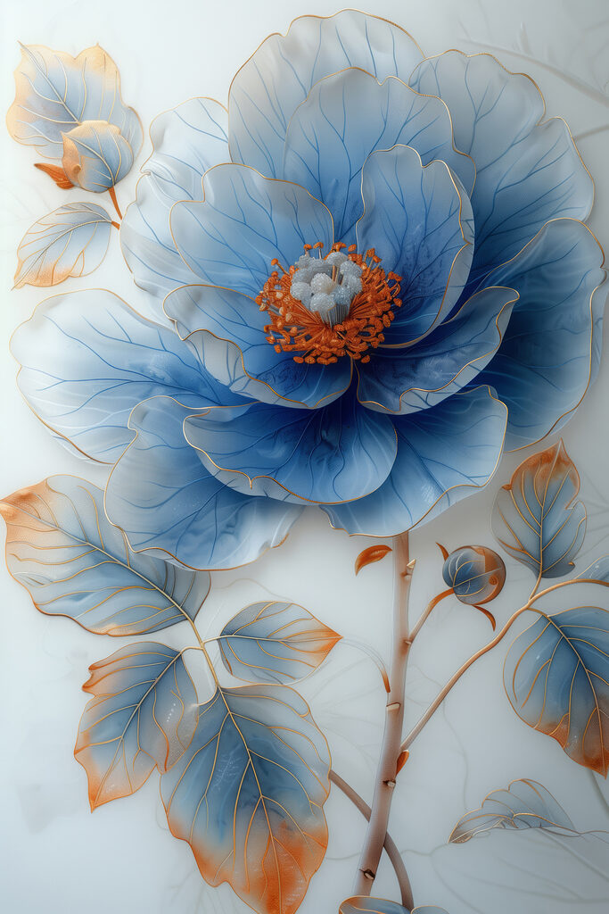 Blue flower with orange center Blue flower with orange center