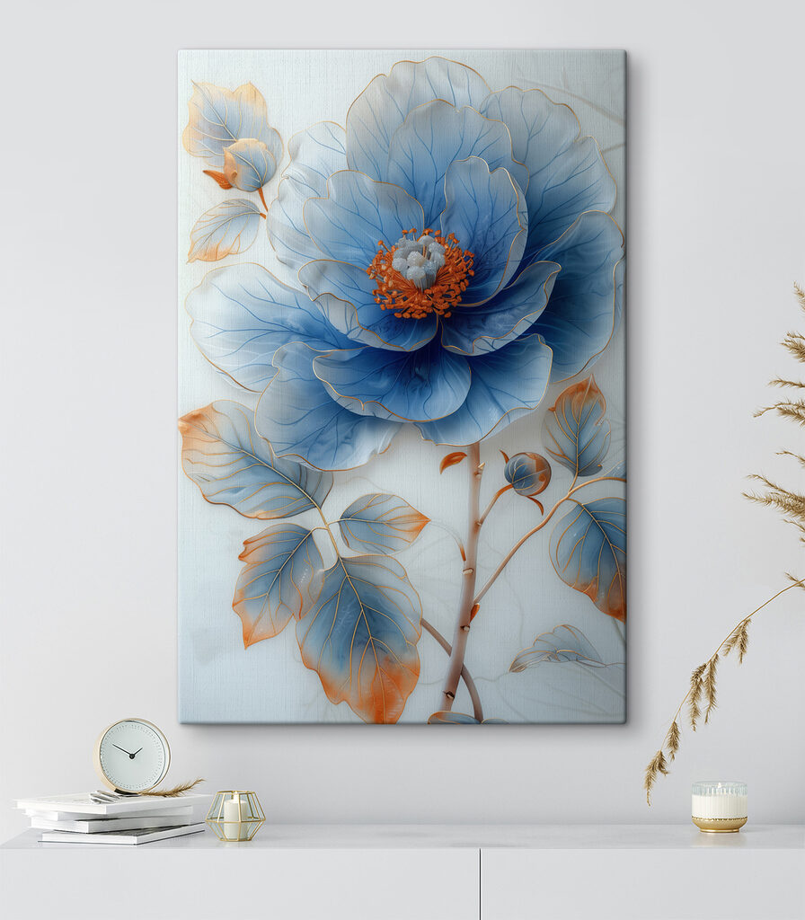 Blue flower with orange center Blue flower with orange center