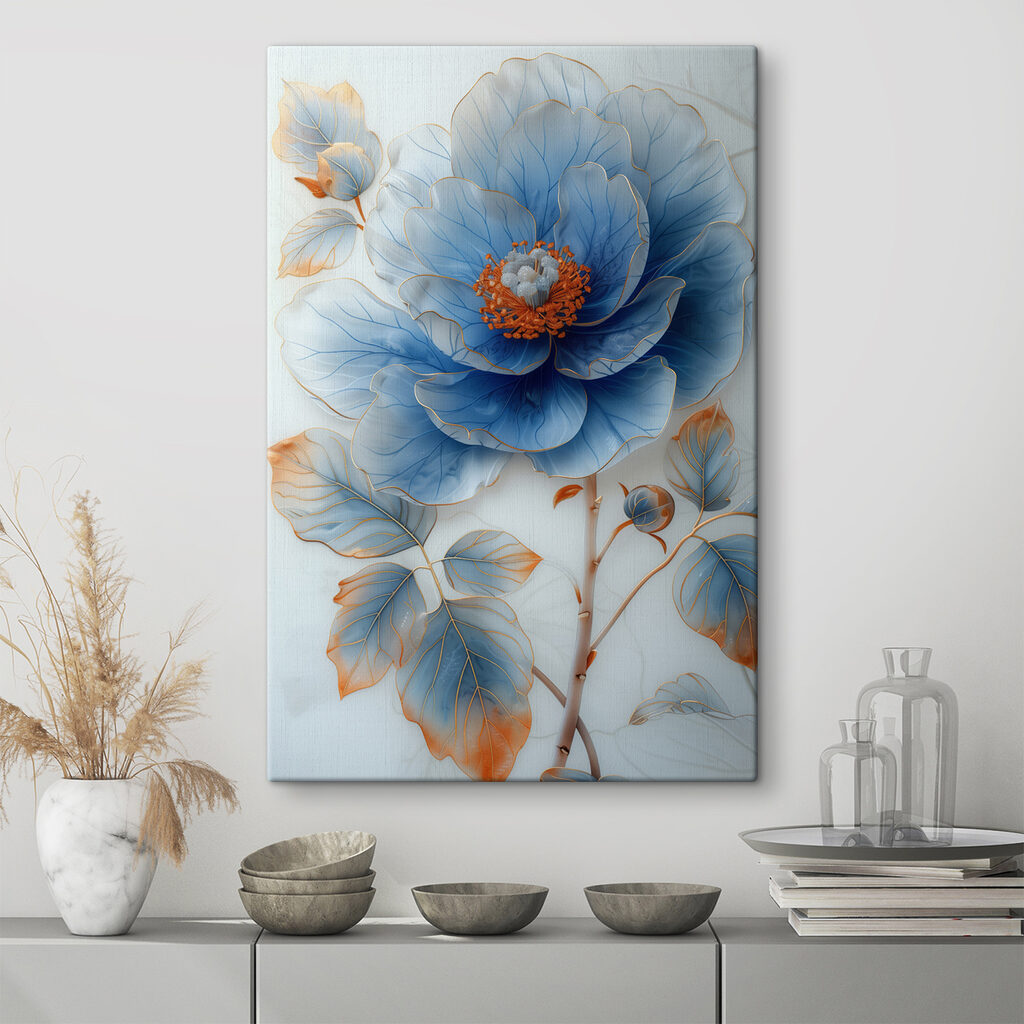 Blue flower with orange center Blue flower with orange center