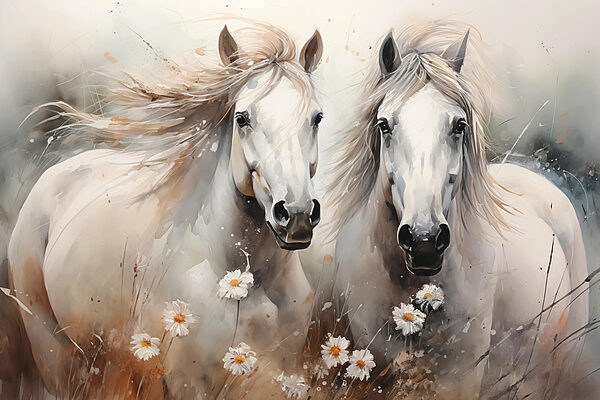 Painting of horses with flowers Painting of horses with flowers
